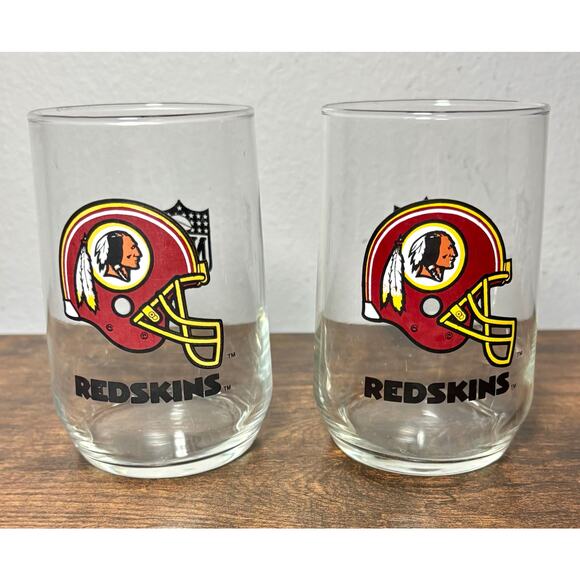 Vintage Washington Redskins NFL Glass Lowball Glasses Set of 2 4.5” 16oz - Picture 3 of 8